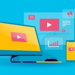 video marketing illustration with blue background color